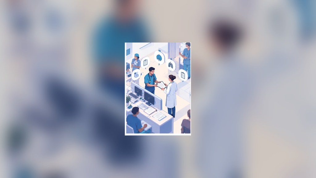 Illustrated surgical team coordinating a structured patient handover
